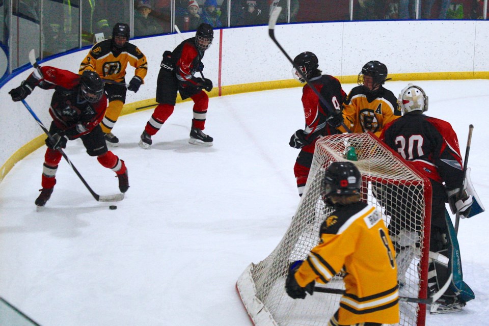 The Sundre U18 Huskies, which are holding their own in the middle of the pack in their Central Alberta Hockey League division, hosted on Jan. 24-26 their annual home tournament at the Sundre Arena. 
Simon Ducatel/MVP Staff