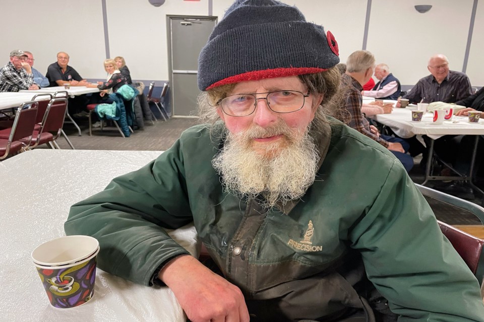 Innisfailian Ron McGinnis at the 5th Annual Christmas Community Dinner hosted by Johns Manville. McGinnis said he has attended the event for the excellent turkey dinner meal and for the fellowship. Johnnie Bachusky/MVP Staff