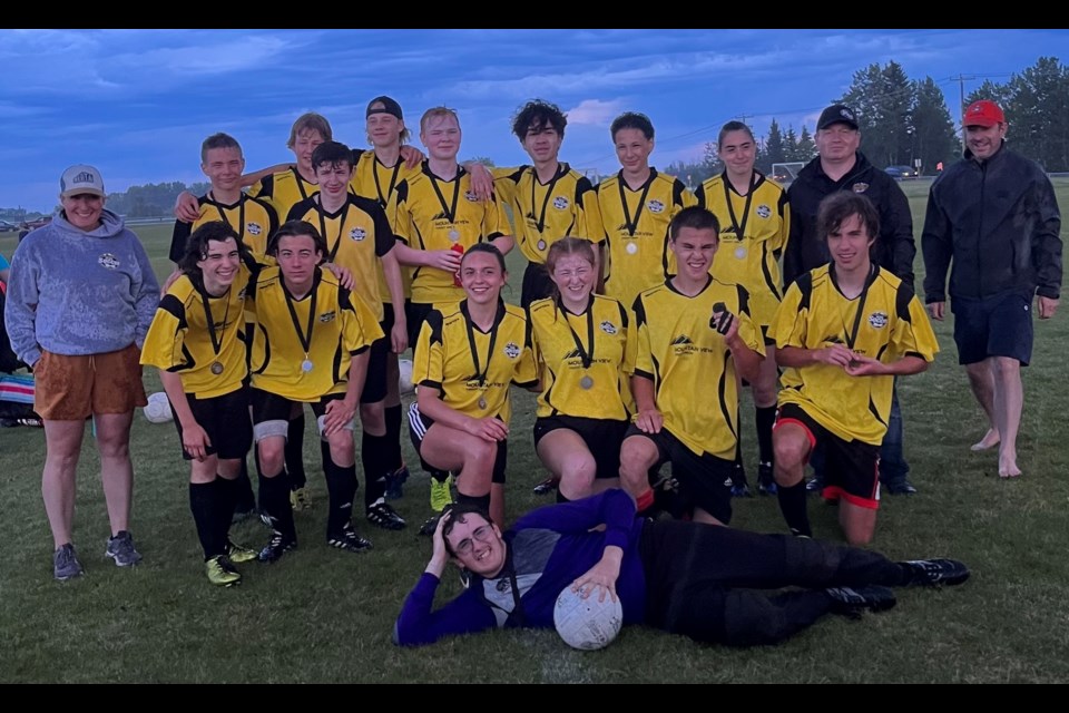 The U19 A team poses after winning gold during the Big Country Soccer Association Districts in Olds.