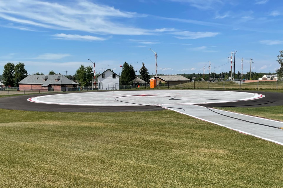 The upgraded Innisfail Heliport as it appeared in late summer of 2022 after construction. The Town of Innisfail is now proposing a new plaque at the site that would honour the contributions of late Rotarian Bob Newman towards the construction of the original heliport in the late 1990s. Johnnie Bachusky/MVP Staff