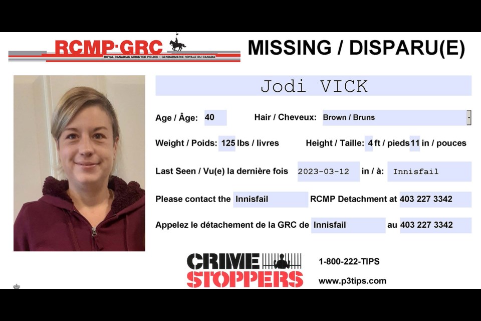 Citizens were asked by Innisfail RCMP if they have seen 40-year-old town resident Jodi Vick who had not been seen since March 12. 
Image courtesy of RCMP