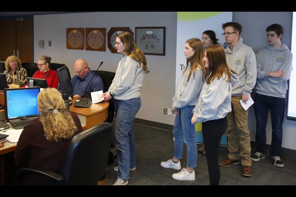 Members of the Youth Advisory Committee outline their plans and activities during an Olds council policies and priorities meeting, held Feb. 6.