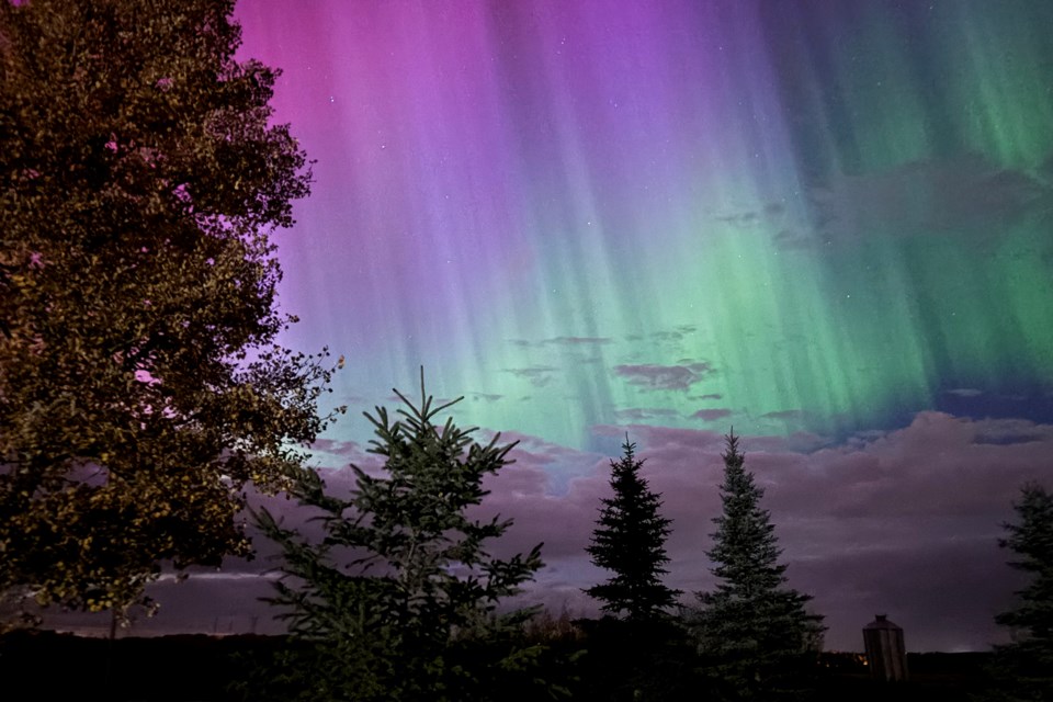 Northern lights in the northern sky in Mountain View County northwest of Olds around 8:30 p.m. on Oct. 10.