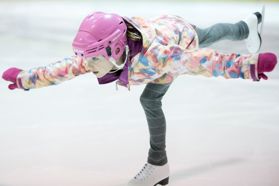 BALANCING ACT ó Jaycee Clark, a member of the Sundre Skating Club, works on her technique during a practice session at the Sundre arena on Wednesday, Jan. 27. The