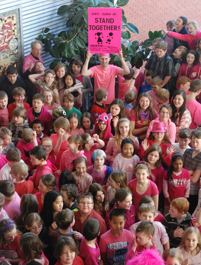 SEA OF PINK ó River Valley School students and staff got into the spirit of Pink Shirt Day on Wednesday, Feb. 24. The anti-bullying initiative, which started almost 10 years