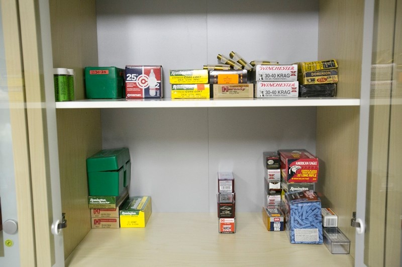 Shelving once stocked with ammunition was nearly cleared out during a theft at Jim and Nita Bartholow&#8217;s residence located northeast of Sundre last week. Burglers also