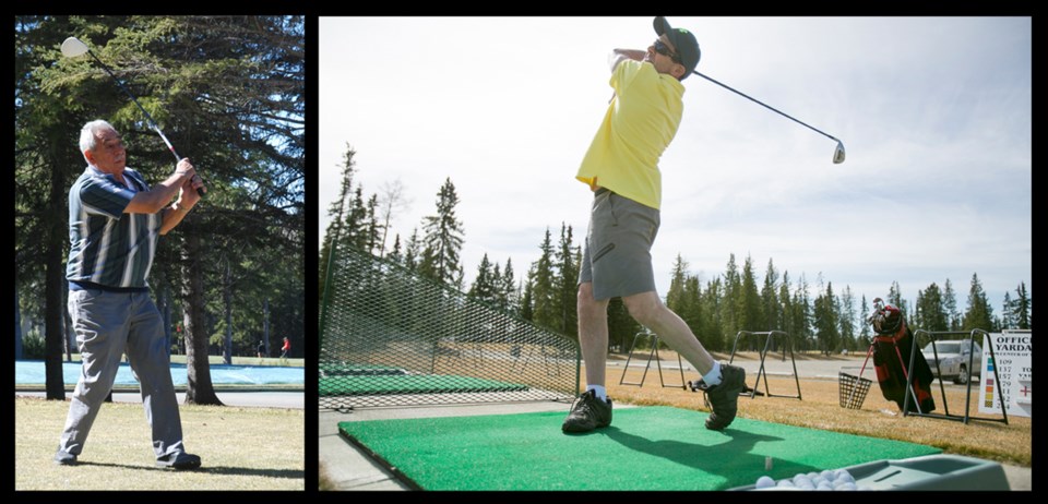 Left: Sundre resident Perry Vardas tees off at the Sundre Golf Course during its opening day of the season on Friday, April 1. He and the group he came out with could not