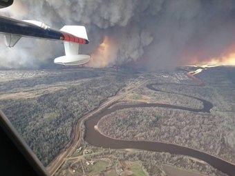 An aerial view of the Fort McMurray wildfire.,