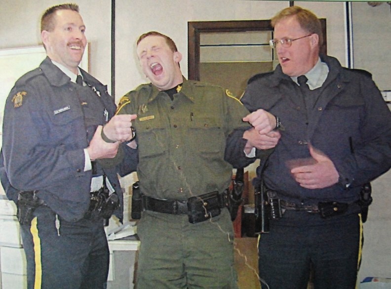 Sundre Fish and Wildlife officer Robert Hawley, who was at the time newly stationed at the local detachment, was pictured getting zapped with a 50,000 volt Conducted Energy