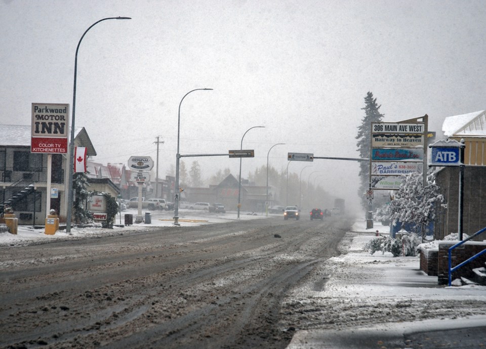 Sundre and area motorists had to drive cautiously on Monday morning during a snowfall that coated the area with a slippery blanket of the white stuff. The weather was