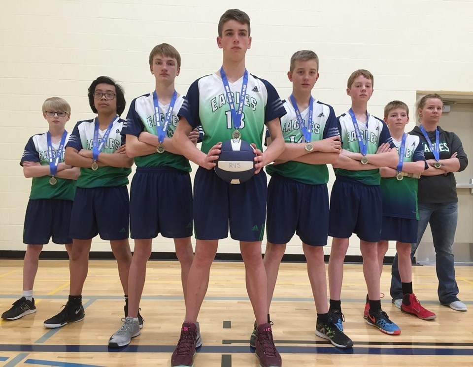 River Valley School&#8217;s Grade 8 boys&#8217; Eagles volleyball team came home with a silver medal from the J2 South Zones held recently at Wheatland School near Standard.