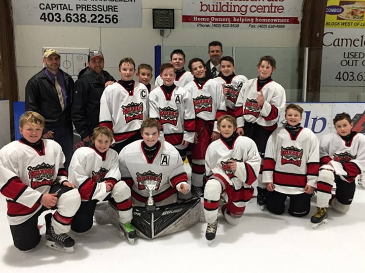 The Sundre peewee A Huskies claimed victory during the team&#8217;s recent home tournament, held Dec. 8-10 at the Sundre Arena. They beat Rocky Mountain House 5-1 in the