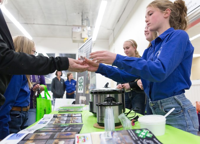 Sundre Multi 4-H Club member Jasmine Klis hands out samples of lamb.