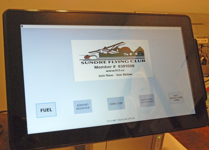  A new 24-7 touchscreen card lock payment system was recently installed at the Sundre Airport to facilitate transactions. A $35,000 provincial grant made possible the upgrade, which also required new fuel meters. Simon Ducatel/MVP Staff