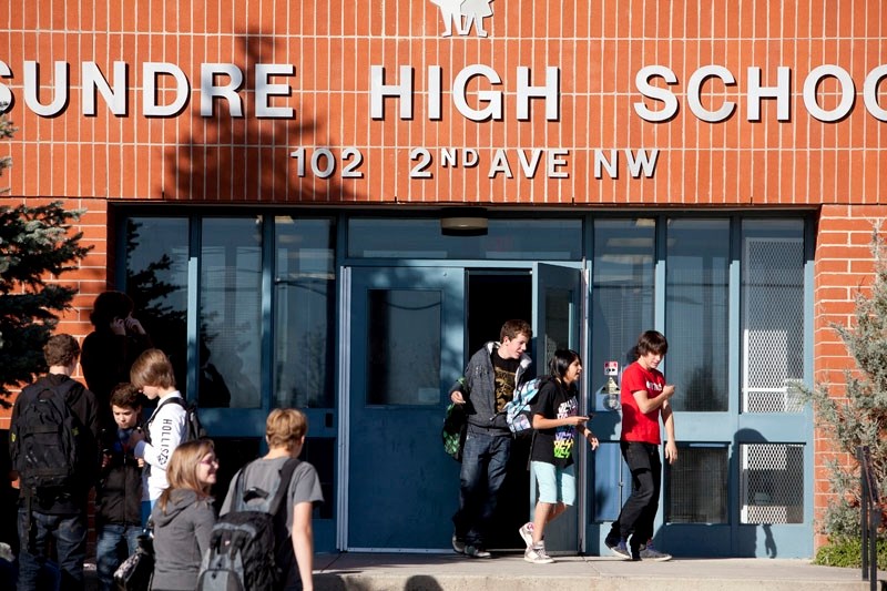 Sundre High School students leave school last Tuesday.