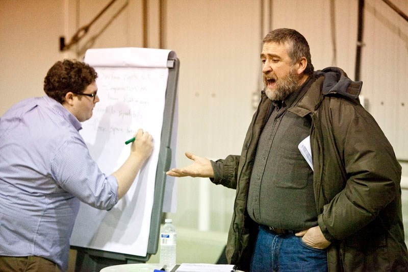 Red Deer County resident Glenn Norman voices his displeasure with the government&#8217;s four land bills at the task force session in Olds.