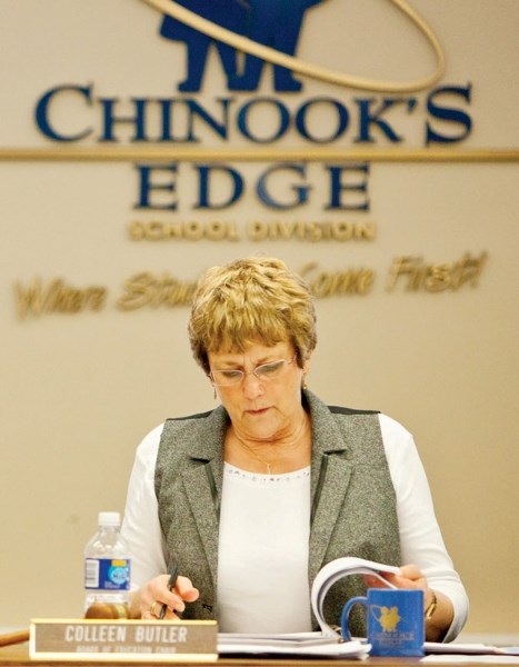 Colleen Butler at a Chinook&#8217;s Edge School Division board meeting.