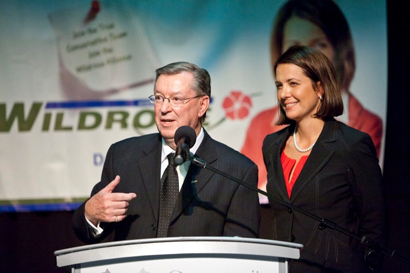 Wildrose candidate for Olds-Didsbury-Three Hills Bruce Rowe and Wildrose Leader Danielle Smith answer questions at a fundraising dinner at the TransCanada Theatre in Olds