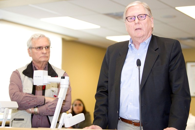 Prodev&#8217;s Terry Johnston (right) addresses councillors during Wednesday&#8217;s P&amp;P meeting