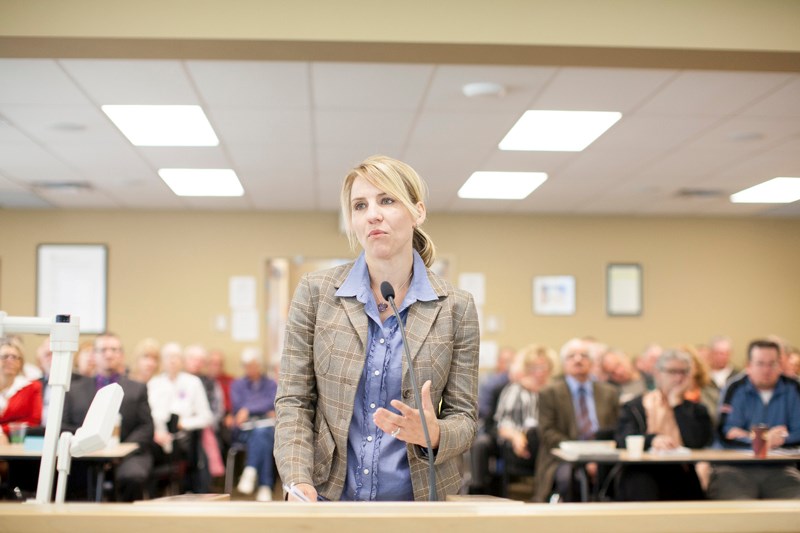 Netook representative Kim Smith speaks to the councillors during Wednesday&#8217;s public hearing.