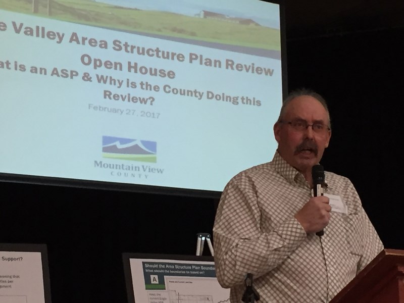 Eagle Valley area structure plan steering committee chairman Jim Smith speaks at the Feb. 27 open house.