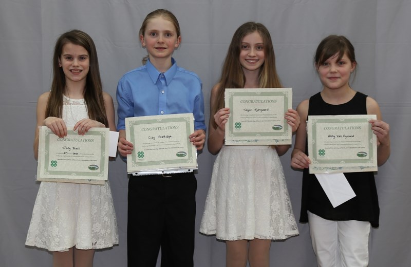 Junior presentation competition 4-H winners (left to right) Trinity Praill from Olds 4-H Multiclub, Clay Grattidge from Cremona 4-H Club, Taylor Kjargaard from Olds 4-H