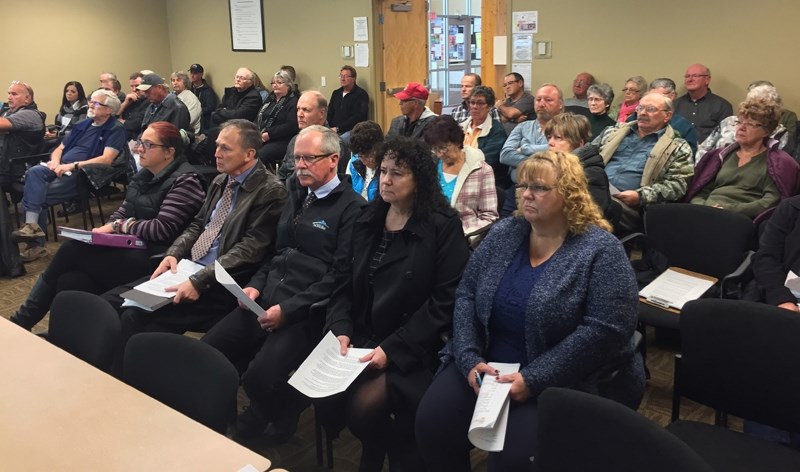 Residents listen to proceedings during an Oct. 11 public hearing for a land use redesignation in the McDougal Flats area west of Sundre.