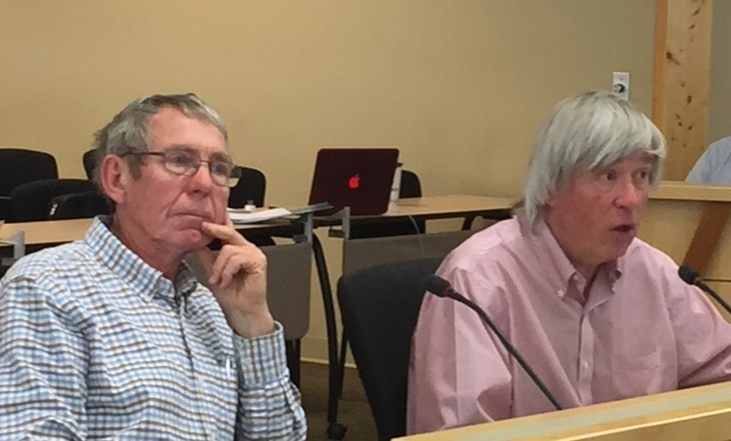 Robert Griebel, left, and Jamie Syer meet with the policies and priorities committee at the committee&#8217;s recent regularly scheduled meeting.