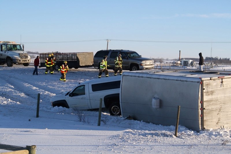 Crews work ot an accident scene near Bowden.