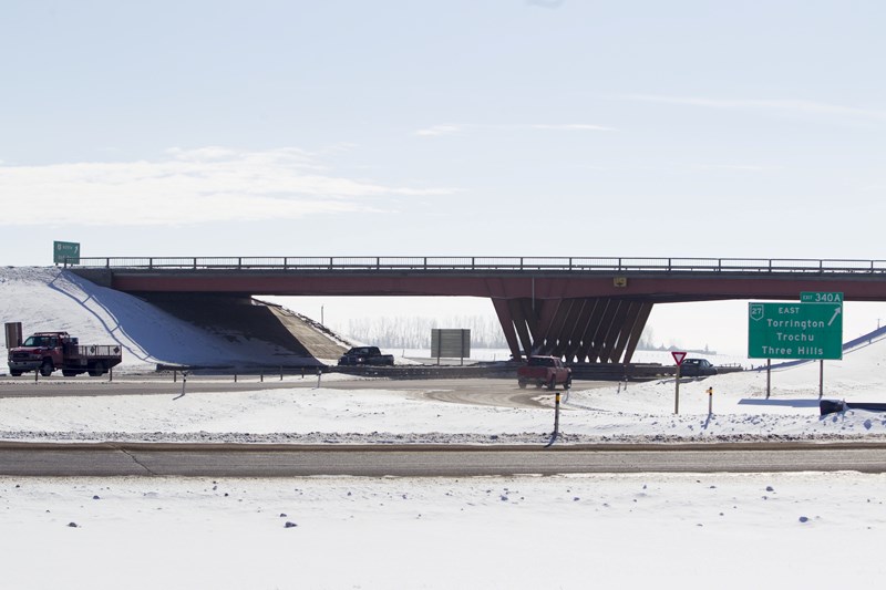 The Highway 2 and 27 overpass east of Olds.