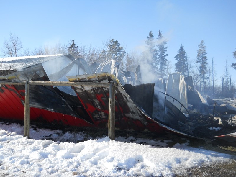 The remains of a barn southwest of Olds.