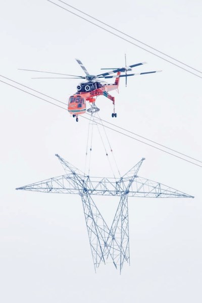 An aircrane carries infrastructure