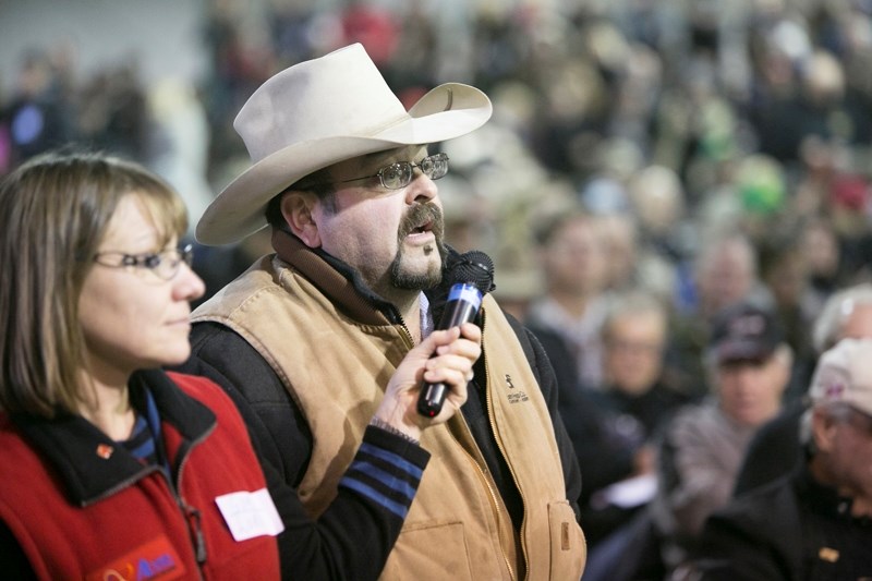 Mike Rose of Rocky Mountain House address the panel during the Dec. 9 meeting in the Olds Cow Palace.