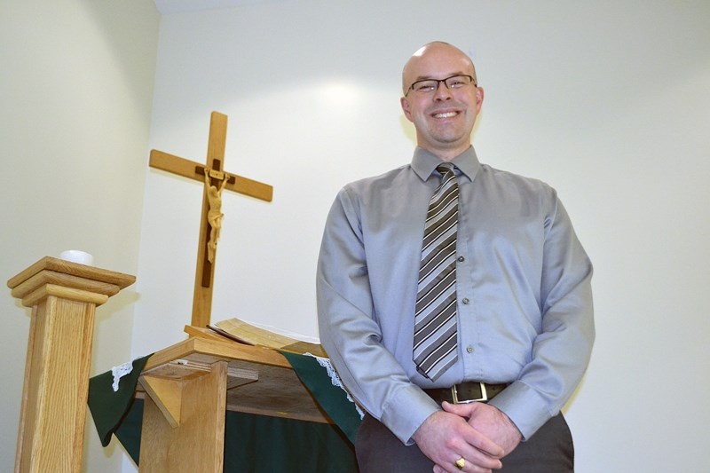 Shane Chisholm, principal at Innisfail&#8217;s St. Marguerite Bourgeoys School, inside the new chapel that was constructed during the first phase of the multi-million- dollar 