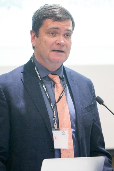 Minister of Agriculture and Forestry Oneil Carlier speaks during a Livestock Care conference at the Pomeroy Inn and Suites on March 23.