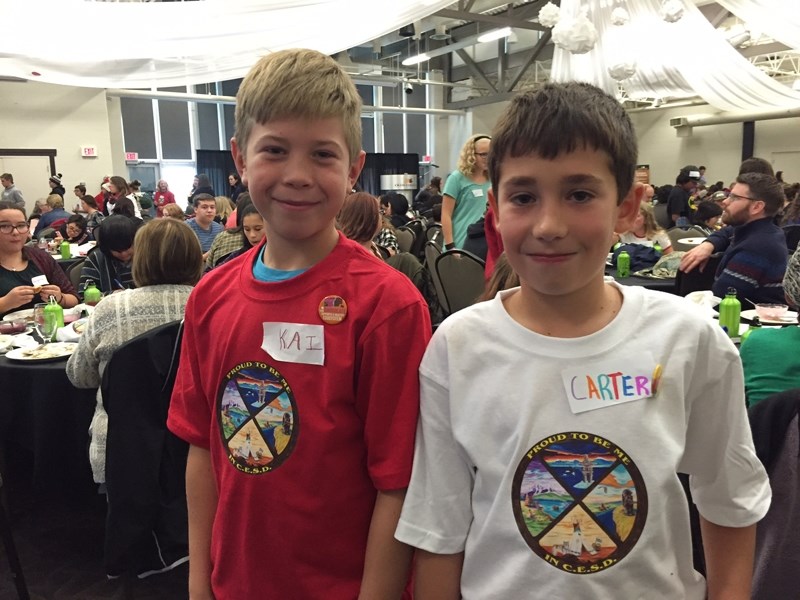 Didsbury students Kai Biggin, left, and Carter Halfyard take part in the Oct. 5 Indigenous Youth Conference.