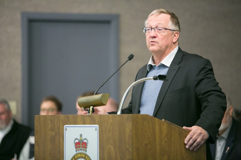 Red Deer-Mountain View Conservative MP Earl Dreeshen addresses the crowd during the Rural Crime Town Hall meeting at the Innisfail Legion on Jan. 27.