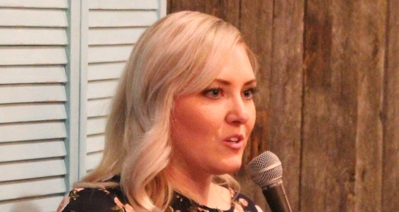 Christina Ray speaks to about 50 women at a women&#8217;s networking dinner at 582 Patio and Grill on March 8 in celebration of International Women&#8217;s Day. The event was 