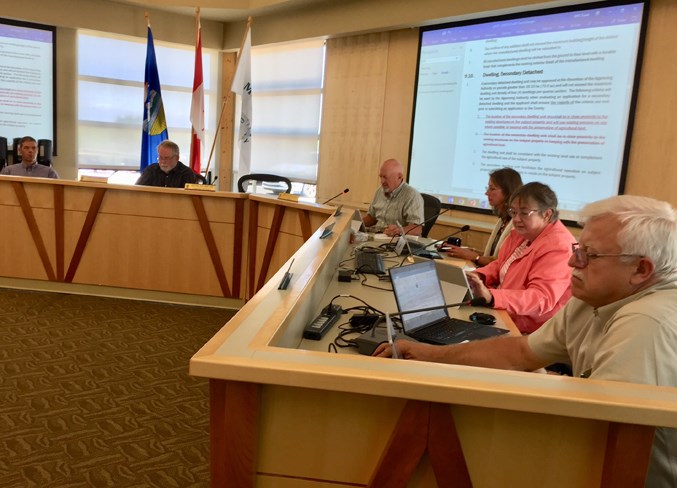 Mountain View County councillors take part in the July 11 meeting.