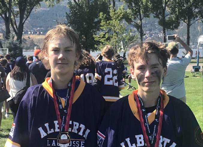 Brayden Sinclair, right, poses for a photo with teammate Trafford Couchman.