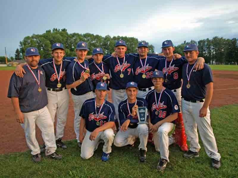 The Innisfail Jr. Indians baseball team after their historic win on July 26. The squad of young ball players defeated St. Albert Tigers 9-1 to win its first ever Junior AAA