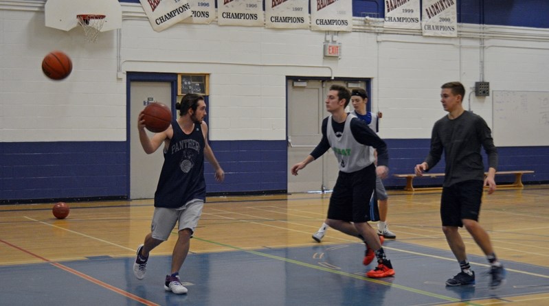 The Innisfail High School senior boys basketball team is seen here during a recent practice. As of the end of January they held a season record of four wins and three losses.