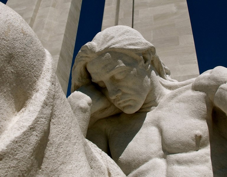 Today&#8217;s Vimy monument dominates the landscape near the mass of the Vimy Ridge.