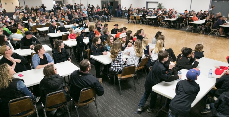 Innisfail Minor Hockey Association players, family members and friends pack the legion hall during the March 29 awards ceremony.