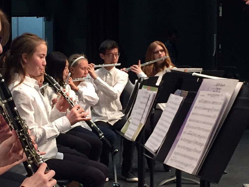 The Grade 6 band from St. Marguerite Bourgeoys Catholic School performed at the Olds and District Kiwanis Music Festival on March 15 with the Holy Trinity Catholic School