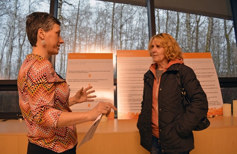 Dozens of Innisfail residents attended a Transportation Open House at the Innisfail Library/Learning Centre on April 13. Karen Bradbury, community and social development