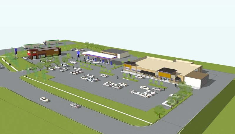 Artist rendering of the proposed commercial development at the northeast corner of the intersection of Highway 54 and 42nd Street. Frank Colosimo, the town&#8217;s director