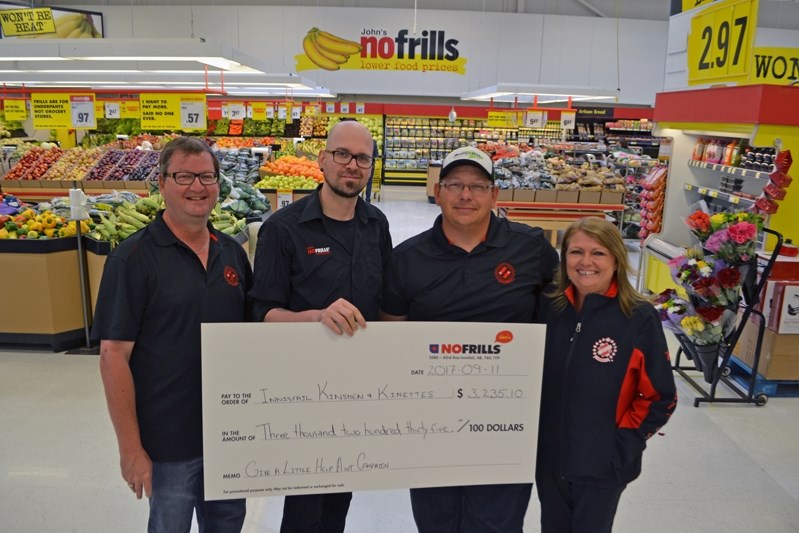 The Innisfail Kinsmen and Kinette Club of Innisfail received a donation of $3,235 on Sept. 12 from John&#8217;s nofrills for the service club&#8217;s skatepark fundraising