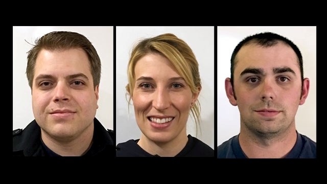 Penhold&#8217;s firefighter heroes, left to right: Capt. Sean Pendergast, firefighter Danielle Meeres and senior firefighter Max Johnston.