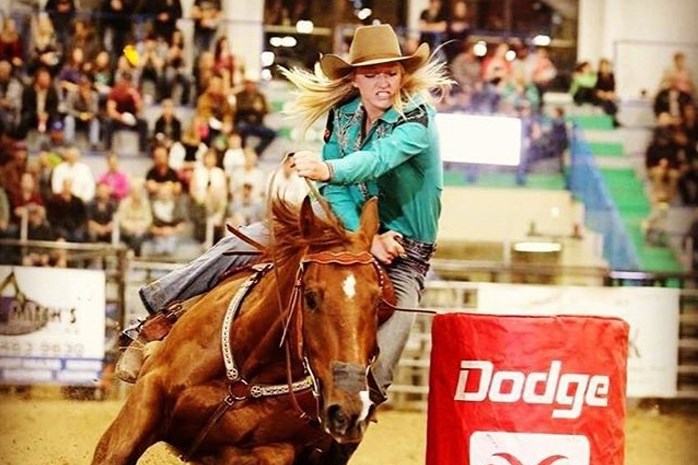 Innisfail barrel racer Sydney Daines is seen here at the Canadian Finals Rodeo, which was held in Edmonton from Nov. 8 to 12 at the Northlands Coliseum.